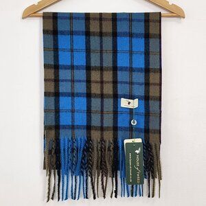 NWT House Of Tweed Scotland Tartan Blue Plaid Scarf Fringe Fall Winter Cozy